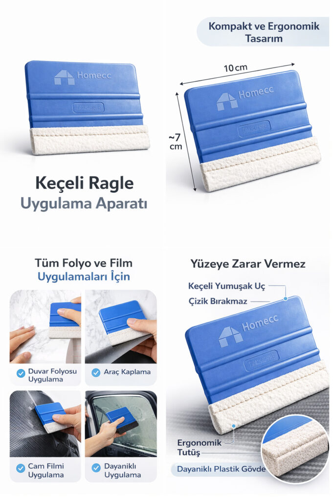 Keçeli Ragle Profesyonel Uygulama Aparatı – Cam Filmi, Yapışkanlı Folyo ve Duvar Kağıdı İçin